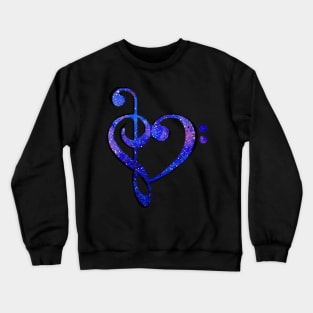 Music Clef Heart Galaxy Bright Blue and Purple Crewneck Sweatshirt